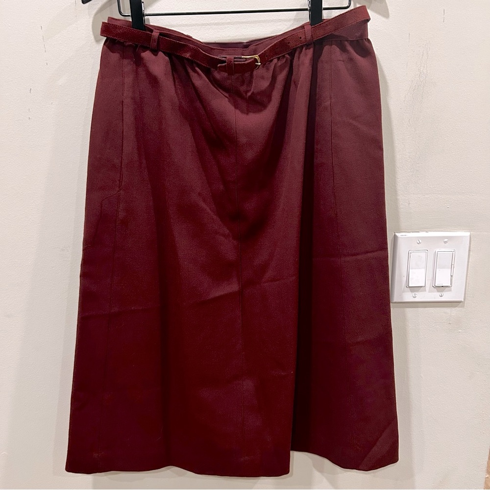 NWOT Vintage Albert Lewis Burgundy A-Line Skirt  Belt inside pockets wool sz12